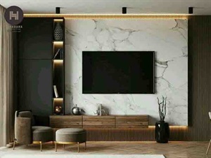 دکوراسیون داخلی همراه طراحی تی وی وال متناسب با دکوراسیون