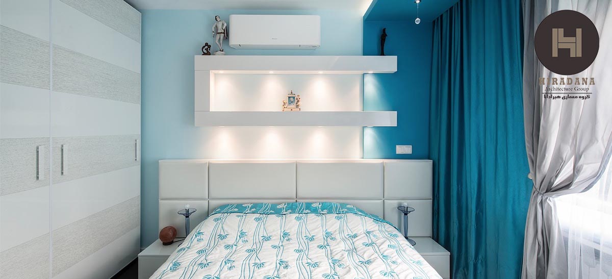 دکوراسیون داخلی اتاق خواب آرامش بخش با پالت رنگی آبی