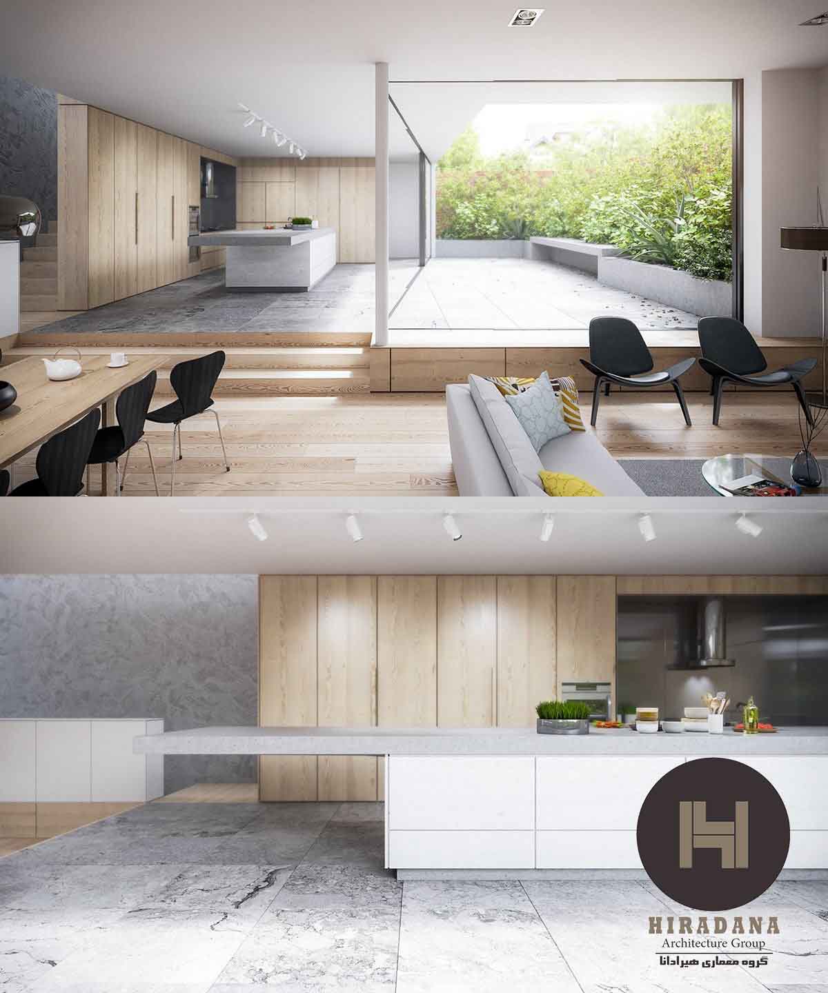 طراحی داخلی منزل با چوب طبیعی و رنگ سفید